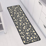 Grey Daisy Floral Pattern Print Long Kitchen Mat