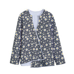 Grey Daisy Floral Pattern Print Long Sleeve Short Coat