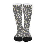 Grey Daisy Floral Pattern Print Long Socks