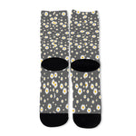 Grey Daisy Floral Pattern Print Long Socks