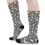 Grey Daisy Floral Pattern Print Long Socks
