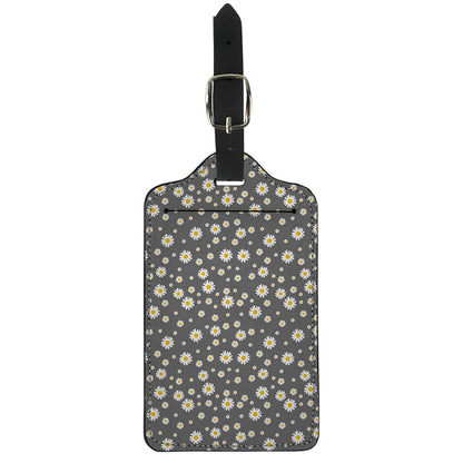 Grey Daisy Floral Pattern Print Luggage Tag