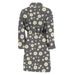 Grey Daisy Floral Pattern Print Men's Bathrobe