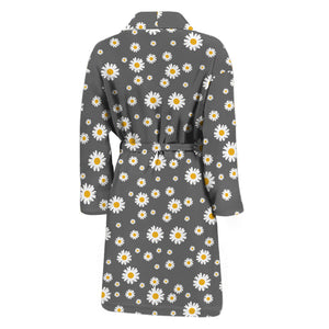 Grey Daisy Floral Pattern Print Men's Bathrobe