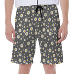 Grey Daisy Floral Pattern Print Men's Beach Shorts