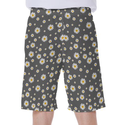 Grey Daisy Floral Pattern Print Men's Beach Shorts
