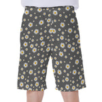 Grey Daisy Floral Pattern Print Men's Beach Shorts