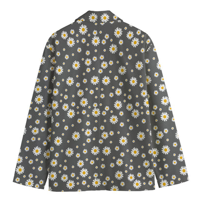 Grey Daisy Floral Pattern Print Men's Blazer