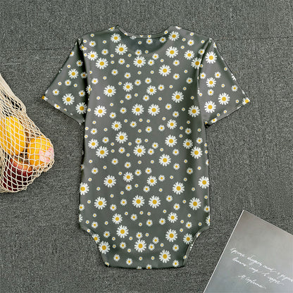 Grey Daisy Floral Pattern Print Men's Bodysuit