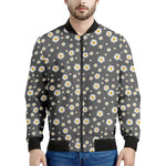 Grey Daisy Floral Pattern Print Men's Bomber Jacket