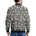 Grey Daisy Floral Pattern Print Men's Bomber Jacket
