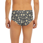 Grey Daisy Floral Pattern Print Men's Briefs