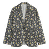 Grey Daisy Floral Pattern Print Men's Cotton Blazer