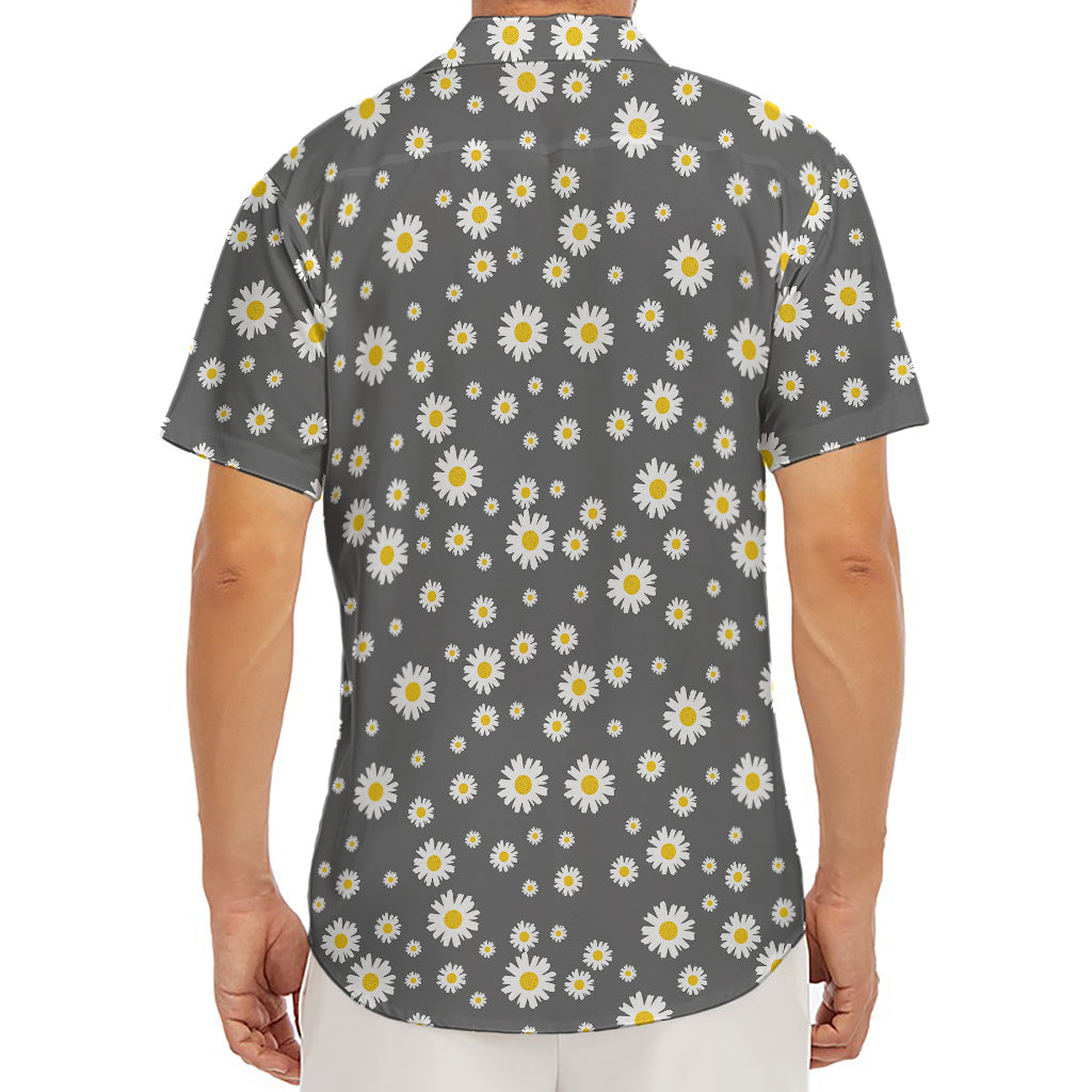 Grey Daisy Floral Pattern Print Men's Deep V-Neck Shirt