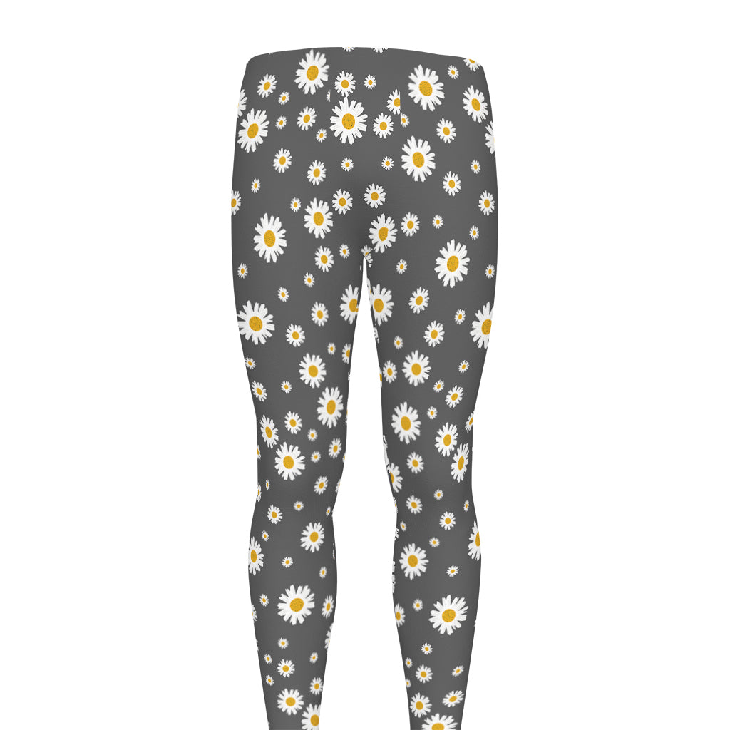 Grey Daisy Floral Pattern Print Men's leggings