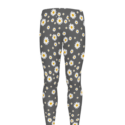 Grey Daisy Floral Pattern Print Men's leggings
