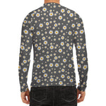 Grey Daisy Floral Pattern Print Men's Long Sleeve Rash Guard