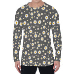 Grey Daisy Floral Pattern Print Men's Long Sleeve T-Shirt