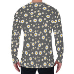 Grey Daisy Floral Pattern Print Men's Long Sleeve T-Shirt