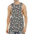 Grey Daisy Floral Pattern Print Men's Muscle Tank Top