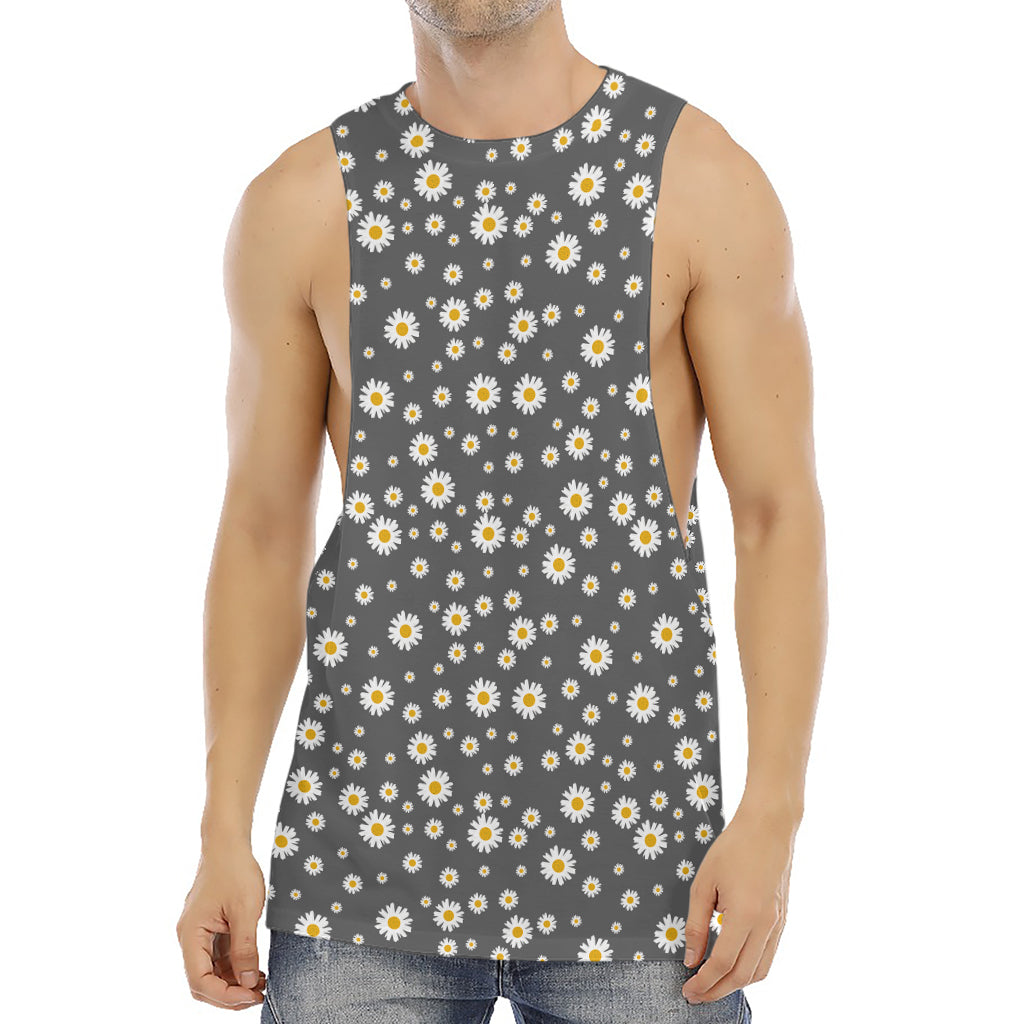 Grey Daisy Floral Pattern Print Men's Muscle Tank Top