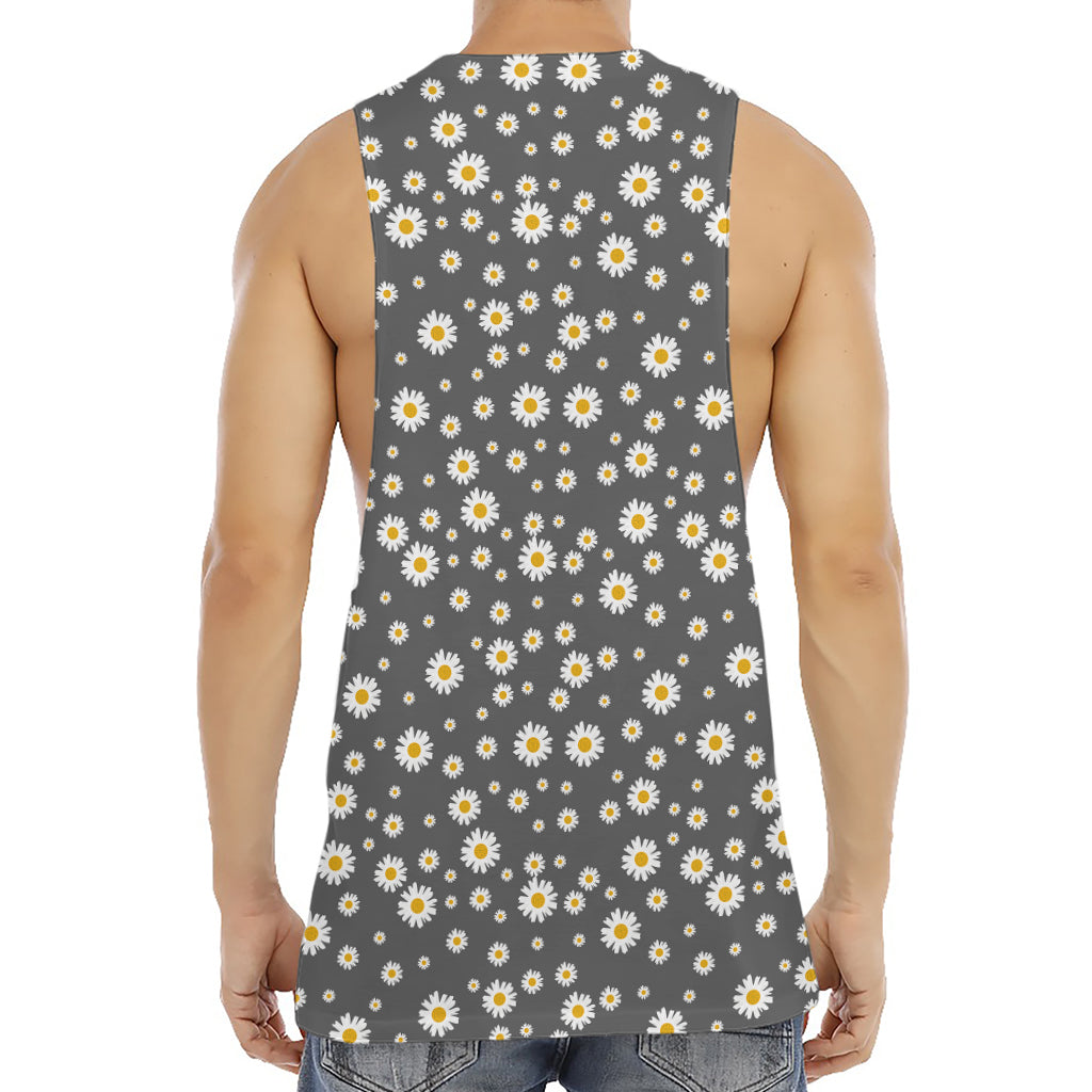 Grey Daisy Floral Pattern Print Men's Muscle Tank Top