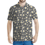 Grey Daisy Floral Pattern Print Men's Polo Shirt