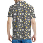 Grey Daisy Floral Pattern Print Men's Polo Shirt