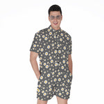 Grey Daisy Floral Pattern Print Men's Rompers
