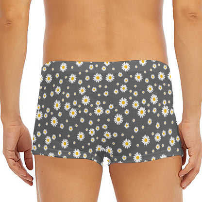 Grey Daisy Floral Pattern Print Men's Short Boxer Briefs