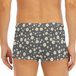 Grey Daisy Floral Pattern Print Men's Short Boxer Briefs