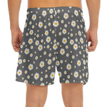 Grey Daisy Floral Pattern Print Men's Split Running Shorts