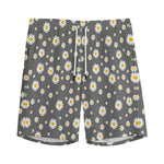 Grey Daisy Floral Pattern Print Men's Sports Shorts