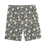 Grey Daisy Floral Pattern Print Men's Sports Shorts