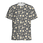 Grey Daisy Floral Pattern Print Men's Sports T-Shirt