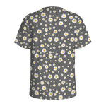 Grey Daisy Floral Pattern Print Men's Sports T-Shirt