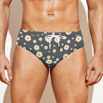Grey Daisy Floral Pattern Print Men's Swim Briefs