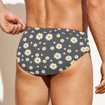 Grey Daisy Floral Pattern Print Men's Swim Briefs