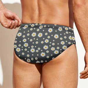 Grey Daisy Floral Pattern Print Men's Swim Briefs