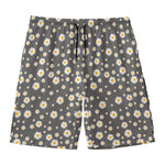Grey Daisy Floral Pattern Print Men's Swim Trunks