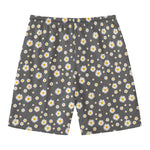 Grey Daisy Floral Pattern Print Men's Swim Trunks
