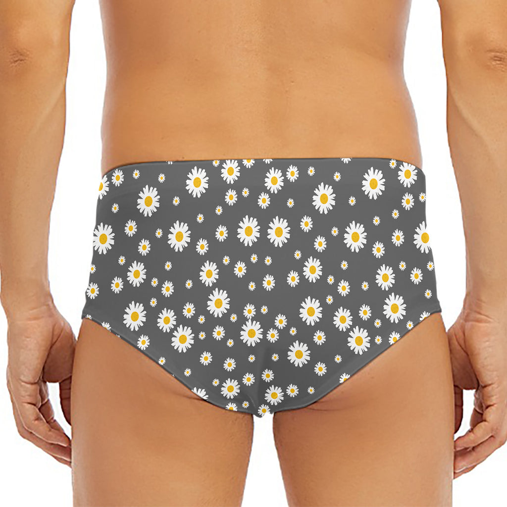Grey Daisy Floral Pattern Print Men's Triangle Swim Briefs