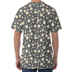 Grey Daisy Floral Pattern Print Men's Velvet T-Shirt