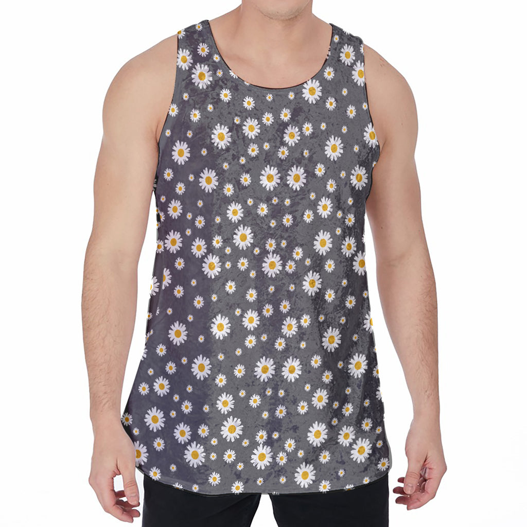 Grey Daisy Floral Pattern Print Men's Velvet Tank Top