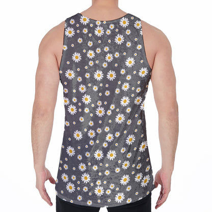 Grey Daisy Floral Pattern Print Men's Velvet Tank Top