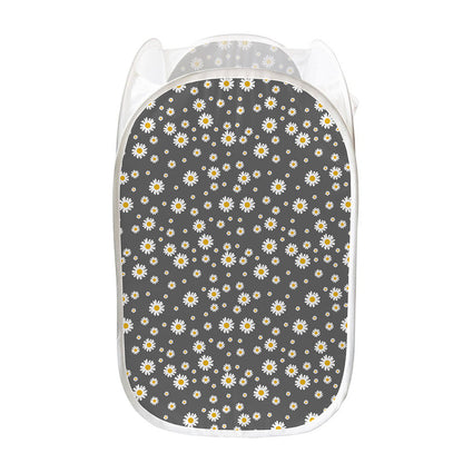 Grey Daisy Floral Pattern Print Mesh Laundry Hamper