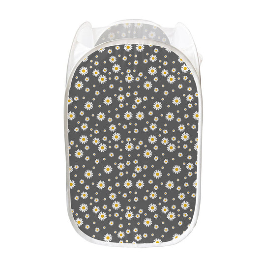 Grey Daisy Floral Pattern Print Mesh Laundry Hamper