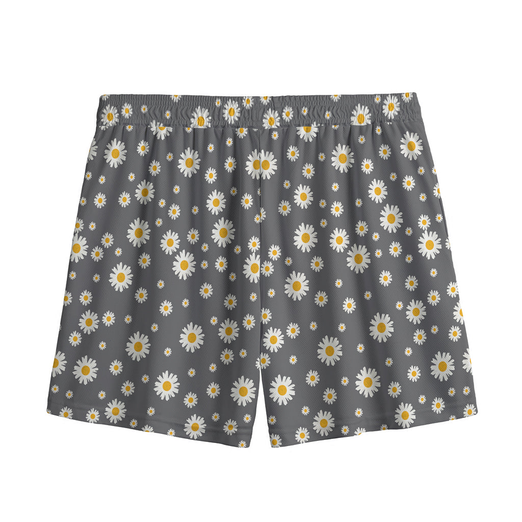 Grey Daisy Floral Pattern Print Mesh Shorts