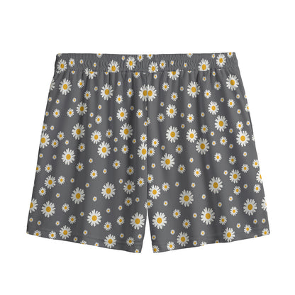 Grey Daisy Floral Pattern Print Mesh Shorts