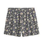 Grey Daisy Floral Pattern Print Mesh Shorts